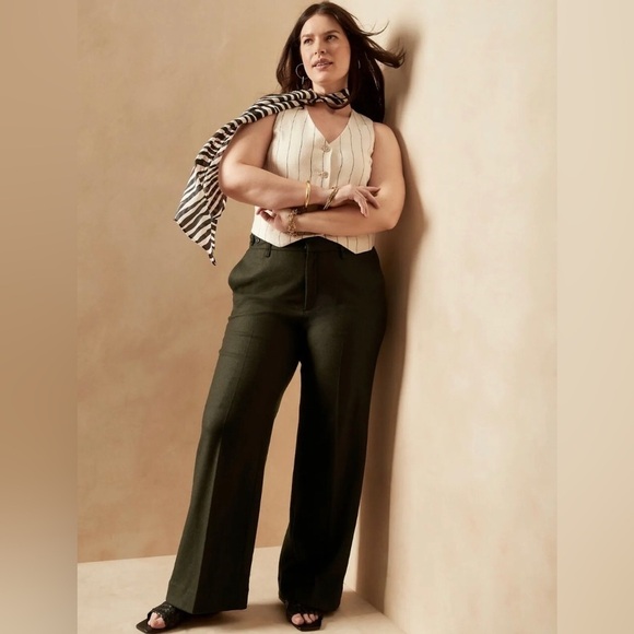 NWT! Banana Republic Olive Green High-Rise Wide-Leg Italian Wool-Blend Pant💛 - Picture 5 of 10